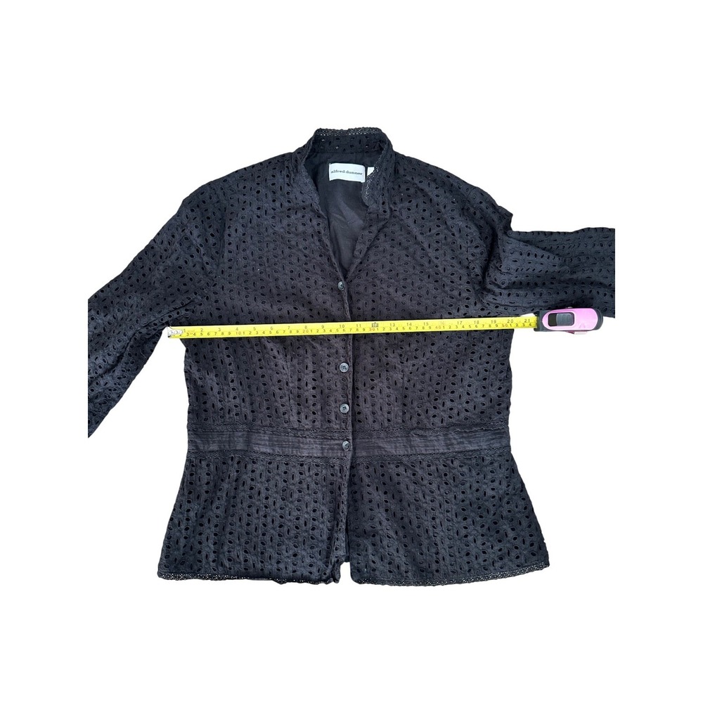 Alfred Dunner Boho Eyelet Peplum Jacket Blouse Womens 12 Black Cotton Button - Picture 4 of 6